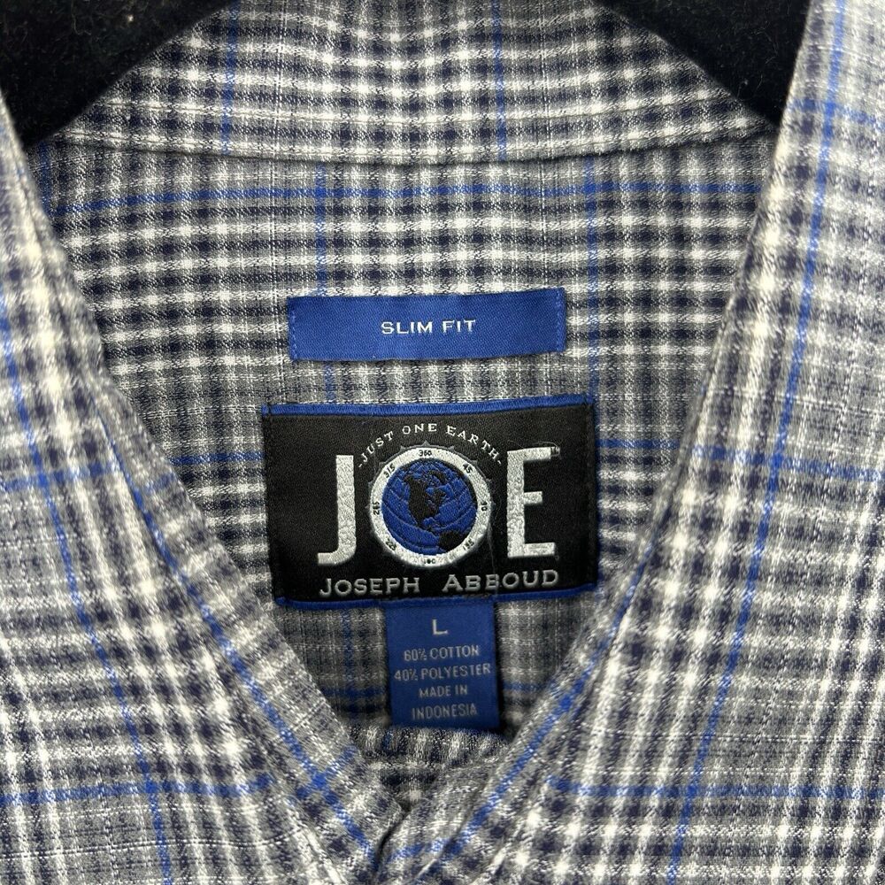 Joseph Abboud Gray Plaid Button Down Shirt Large Classic Minimalist Officewear - Picture 6 of 7